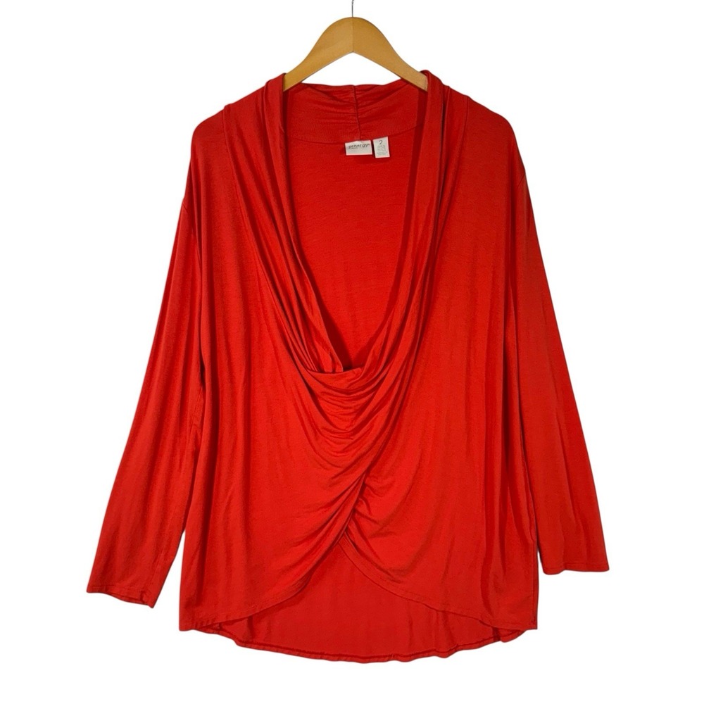 Chicos Zenergy Top Women 2 Red Cowl Neck Long Sleeve Knot Front Athleisure Shirt